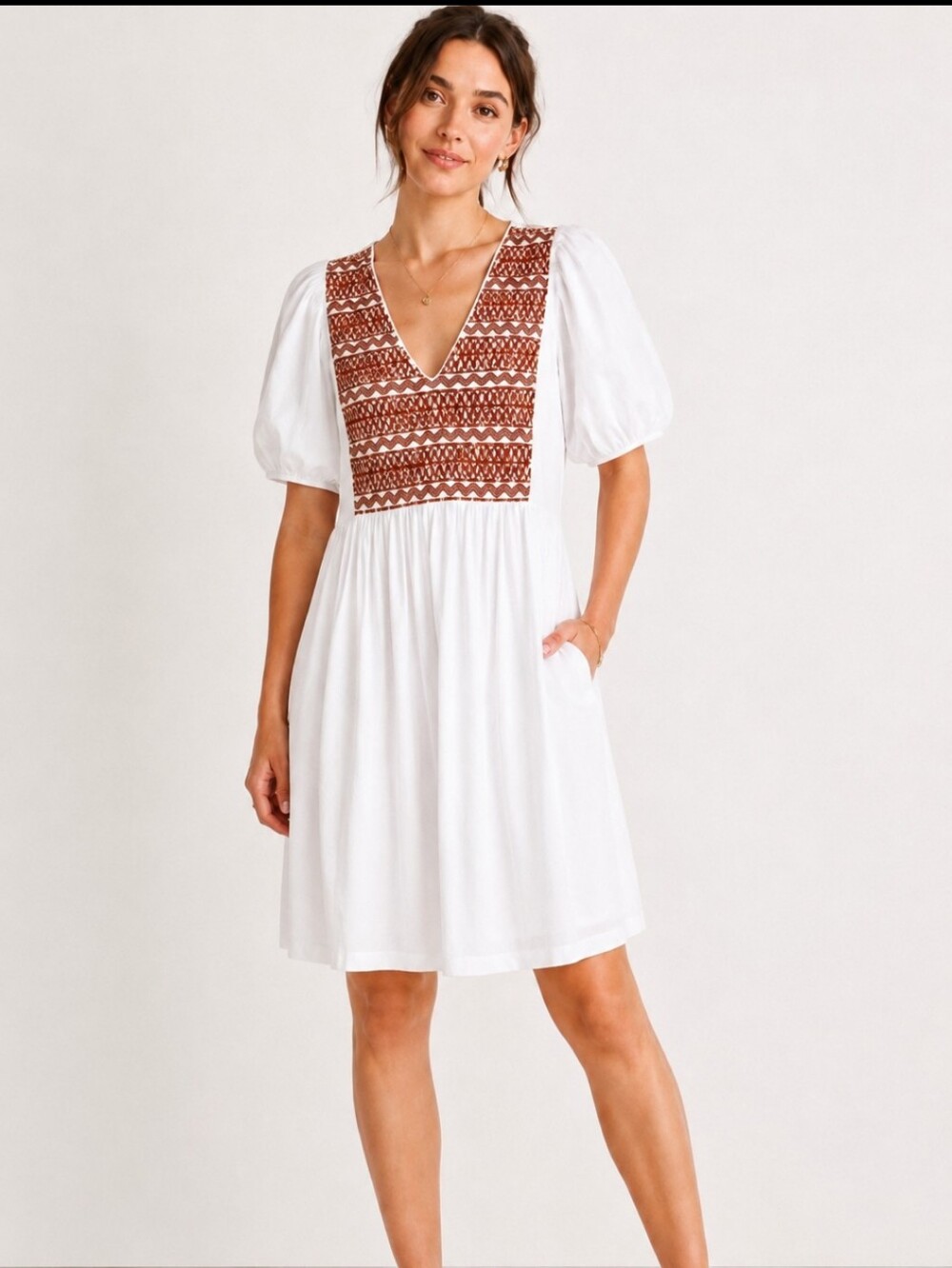 Madewell Crisp White Embroidered Puff Sleeve Dress Size Large NWOT